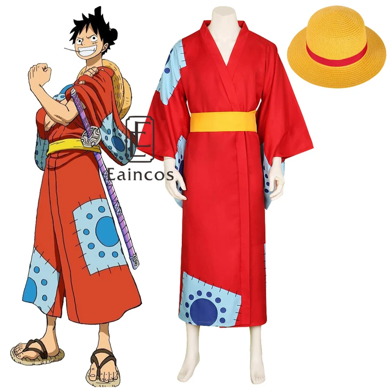 Anime One Piece Cosplay Monkey D Luffy Wano Country Arc Cosplay Costume Hat Kimono Yukata Outfit Customized Halloween Costumes Anime Costumes Aliexpress