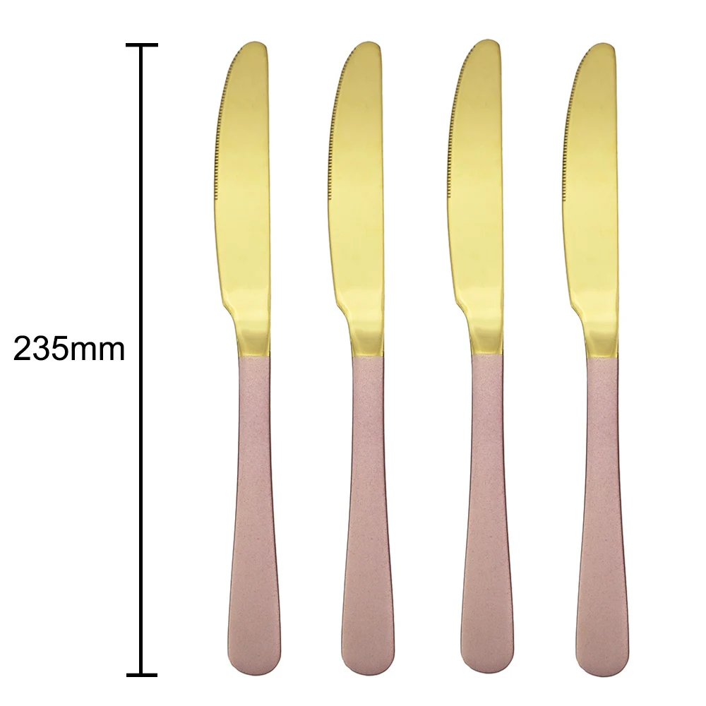 304 Stainless Steel Dinner Set Pink Black Red Handle Gold Cutlery Set Dinnerware Spoon Fork Knife For Hotel And Home 4 Pcs - Цвет: Pink Dinner Knife