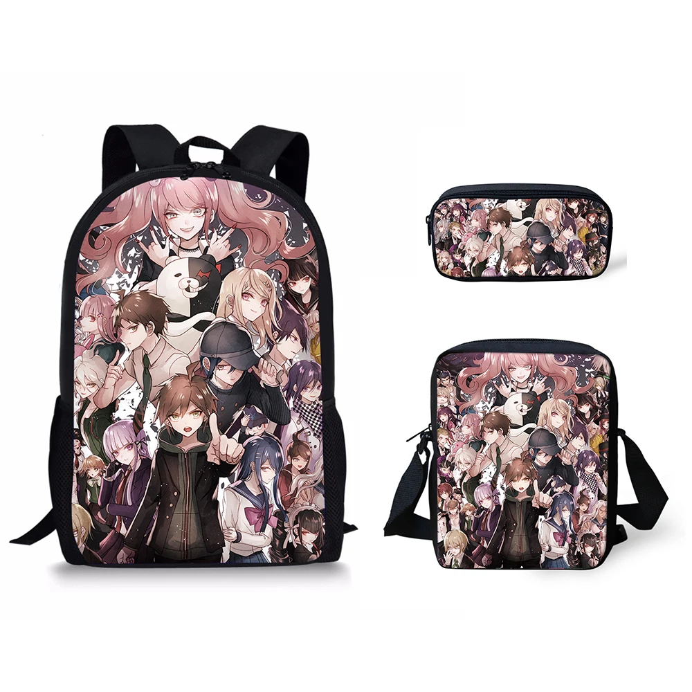 

HALYUNASC 3PCs/Set Children's School Backpack Danganronpa Pattern School Bags Japanese Anime Design Teenagers Book-Bags Set