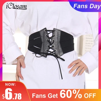 

iClosam Women Elastic Waist Belt Bandage Wide Belt PU Corset Belt for Female Vintage Dress Fashion Accessories 2019 Summer