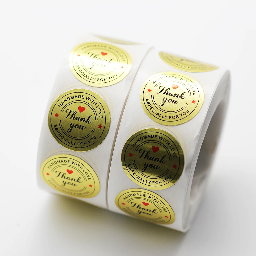 

500pc Gold Foil Thank You Sticker Handmade with Love Labels Sticker For DIY Cake Box Decoration/Gift Tags/Jewelry Box Labels etc