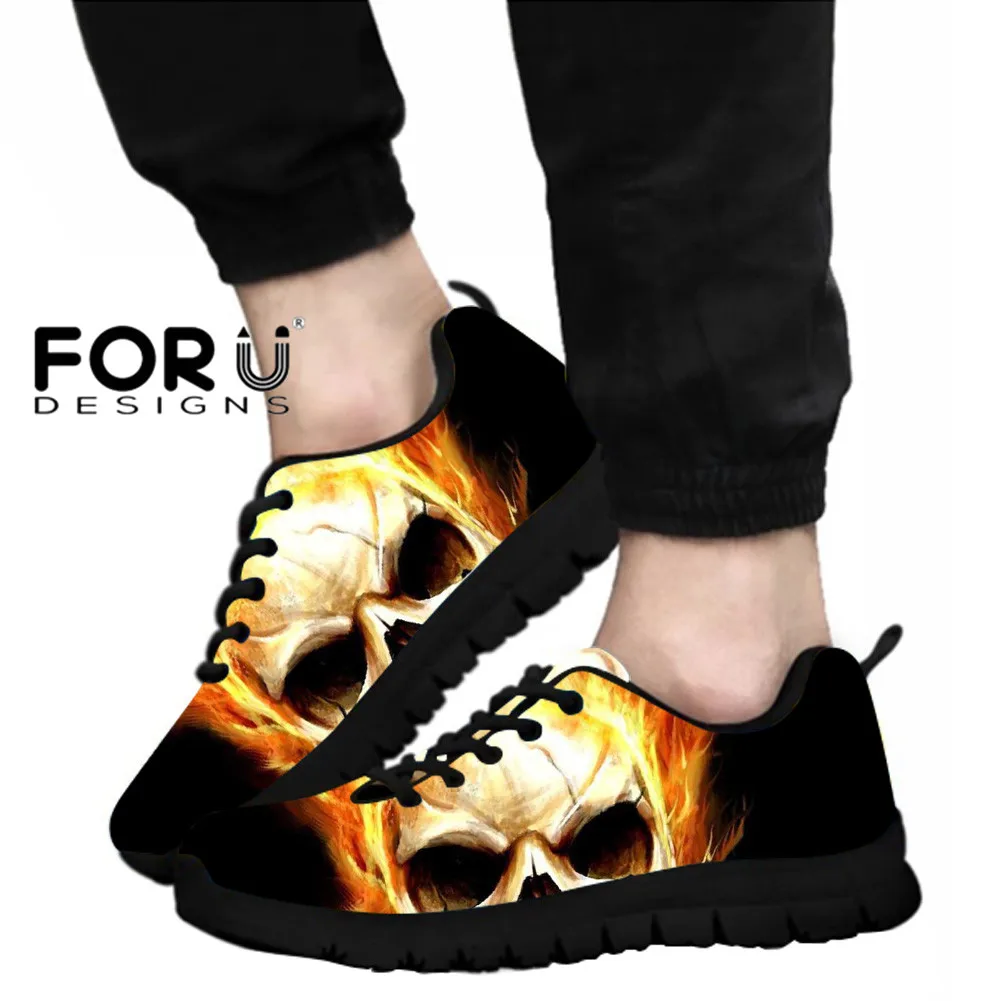 FORUDESIGNS/3D Классический череп с огненным узором для женщин кружево на платформе удобные прогулочные сетчатые кроссовки для девочек tenis feminino