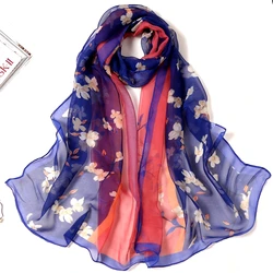 Fashion Chiffon Scarves Silk Scarf Women Double Color Flower Printing Long Soft Wrap Scarf Georgette Shawl Beach Scarf
