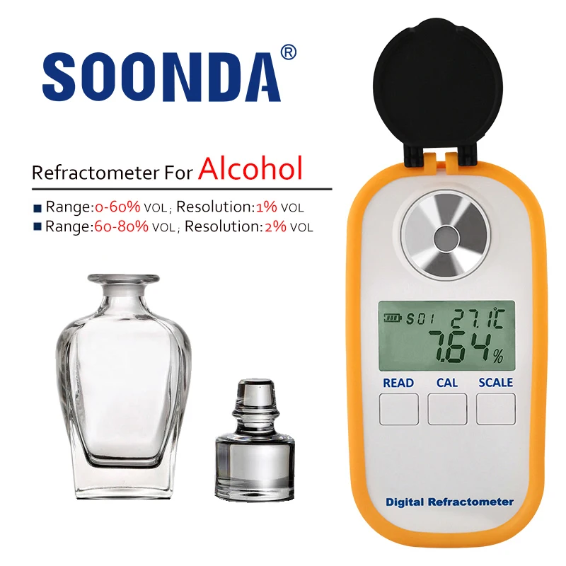 Auto Digital Alcoholmeter 080V/V Hydrometer Refractometer For Alcohol Spirits Liquor Brewing