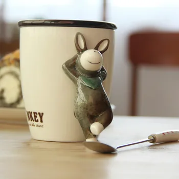 

3d Stereo Ceramic Creative Personality Trend Coffee Spoon Cup with Lid Spoon Simple Couple Coffe Mug Travel Mug