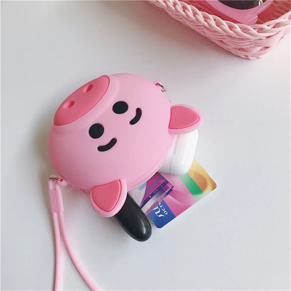 Q UNCLE Pink Cute Little Pig Coin Pouch Chain Messnger Bags Baby Girls Coin Purse Silicone Mini Kawaii Wallet Waterproof Pouch