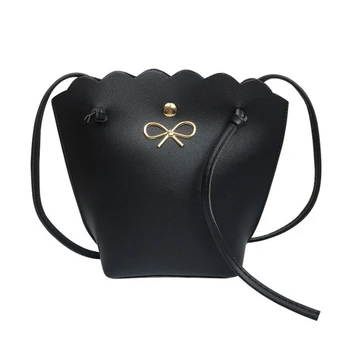 

LILEN Simple Fashion Messenger Mini Bucket Bag Wavy Lace Bow Women Shoulder Sling Bag