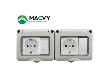 

MACVY IP55 Outdoor Waterproof Switch Socket Rain-proof Wall Power Socket 2Gang switch 2Gang With Cover 250V