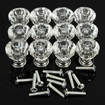 

12Pcs Clear Acrylic 30mm Diamond Shape Knob Cupboard Drawer Pull Handle knobs Brand Knobs Handles for Furniture Drawers