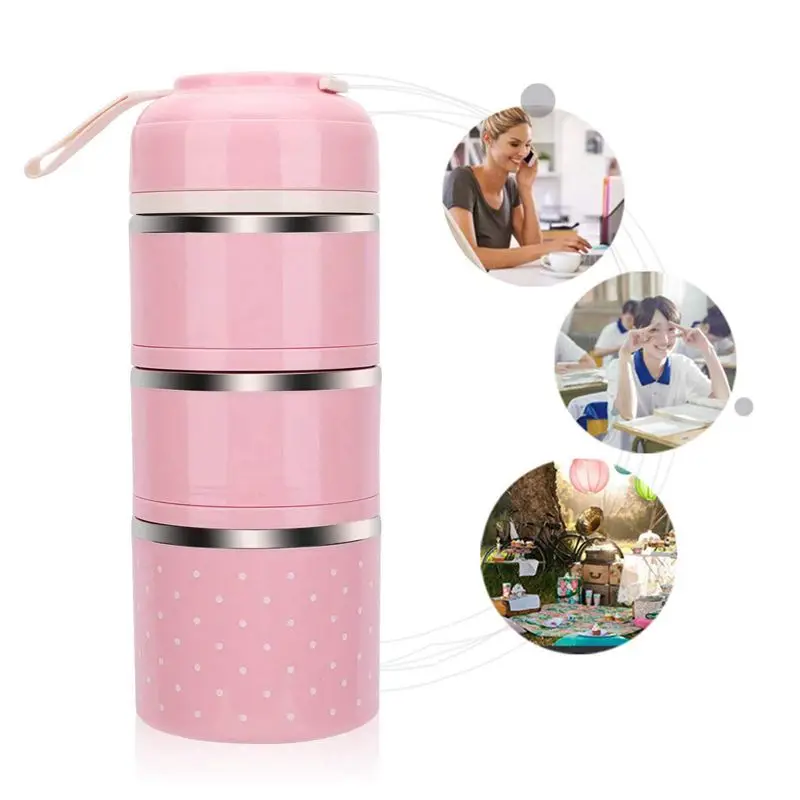 

Lunch Box Stainless Steel Leakproof Food Storage Containers with Insulated Lunch Box for Adult and Office Three floors (Pink)