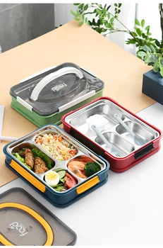 

1PC 3-4 Compartment Insulation Lunch Box 304 Stainless Steel Japanese Office Staff Separated Microwave Heating Bento Box XB 096