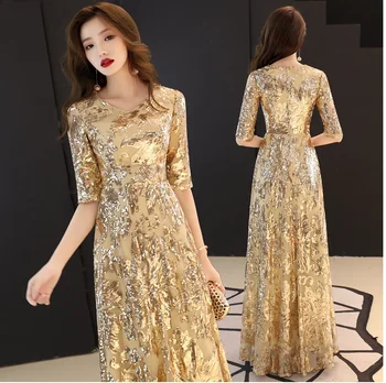 

Women's evening dress sequined mermaid long prom dress solid color O neck white short sleeve formal dress ceremony dress