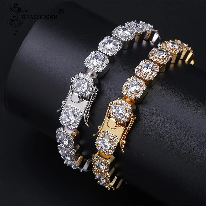 Хип хоп 1 ряд Bling Iced Out кубического циркония браслет геометрический квадратный AAA CZ