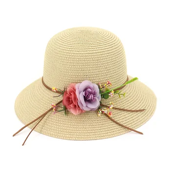 

Adisputent Summer Straw Hat Female Flowers Pot Cap Travel Sun Visor Breathable Folding Sun Hat Photo Beach Hat