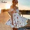 Southpire-Vestido corto femenino de verano con manga abombada y cremallera, minivestido blanco con estampado de flores para mujer ► Foto 3/6