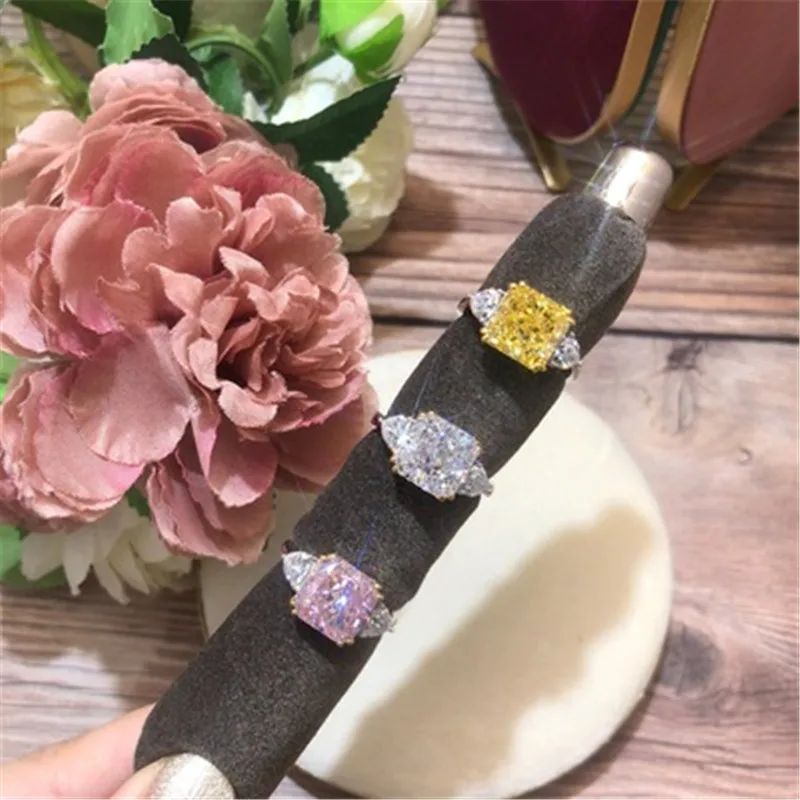 Silver ring CC Fine Jewelry Rings For Women Yellow Cubic Zirconia Luxury Wedding Engagement Ring Silver Color CC1665 wedding rings silver rings