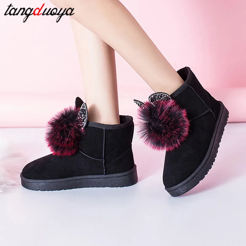 Женская зимняя обувь г., милые зимние ботинки женские ботильоны для женщин на плоской подошве, обувь на платформе теплые зимние женские ботинки