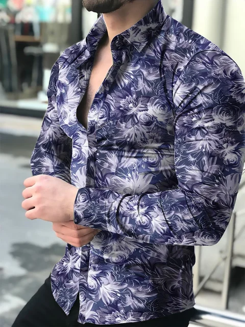 Men's shirt New Hawaiian Shirts Men Single Button Shirts Wild Shirts Printed  Male Blouses 2021 Silver