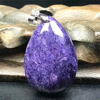 

Top Natural Purple Charoite Beads Pendant Jewelry For Woman Lady Man Love Gift Crystal 34x24x10mm Water Drop Silver Stone AAAAA