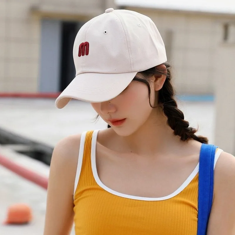 

Hat Women's Korean-style Fashion-Versitile Fashion M Lettered Embroidered Baseball Cap INS Simple Brim Hat Street Topee