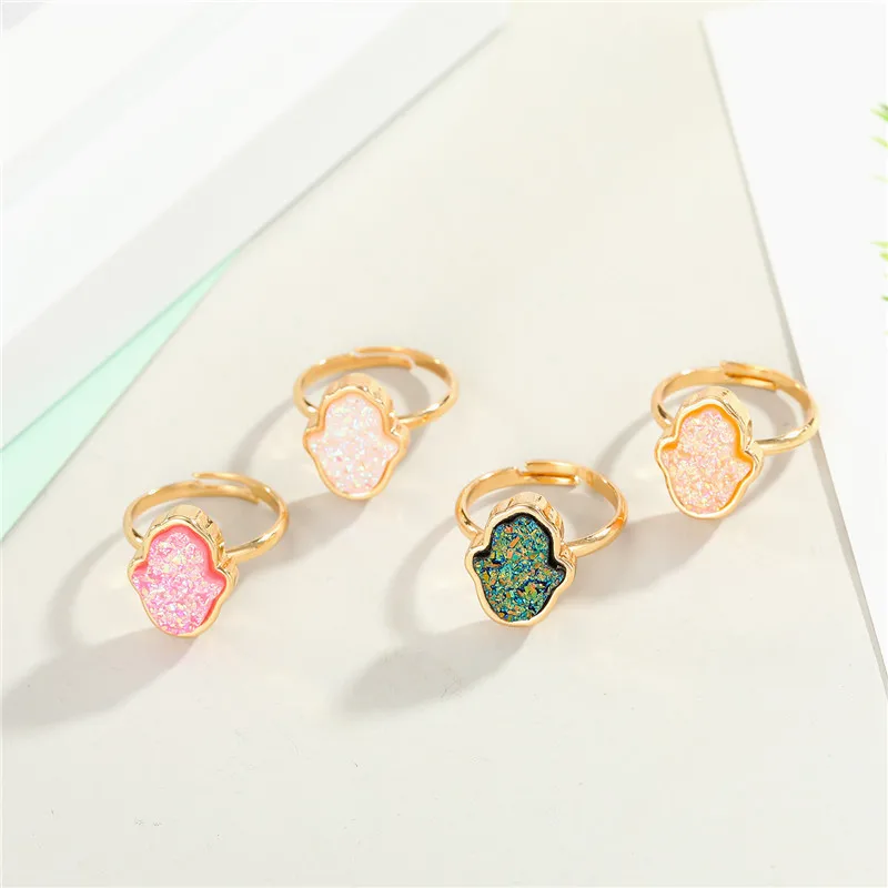 Vintage Boho Open Adjustable Pink Druzy Resin Rings Women Weddding Faux Geode Crystal Rings For Women Jewelry J171 (5)