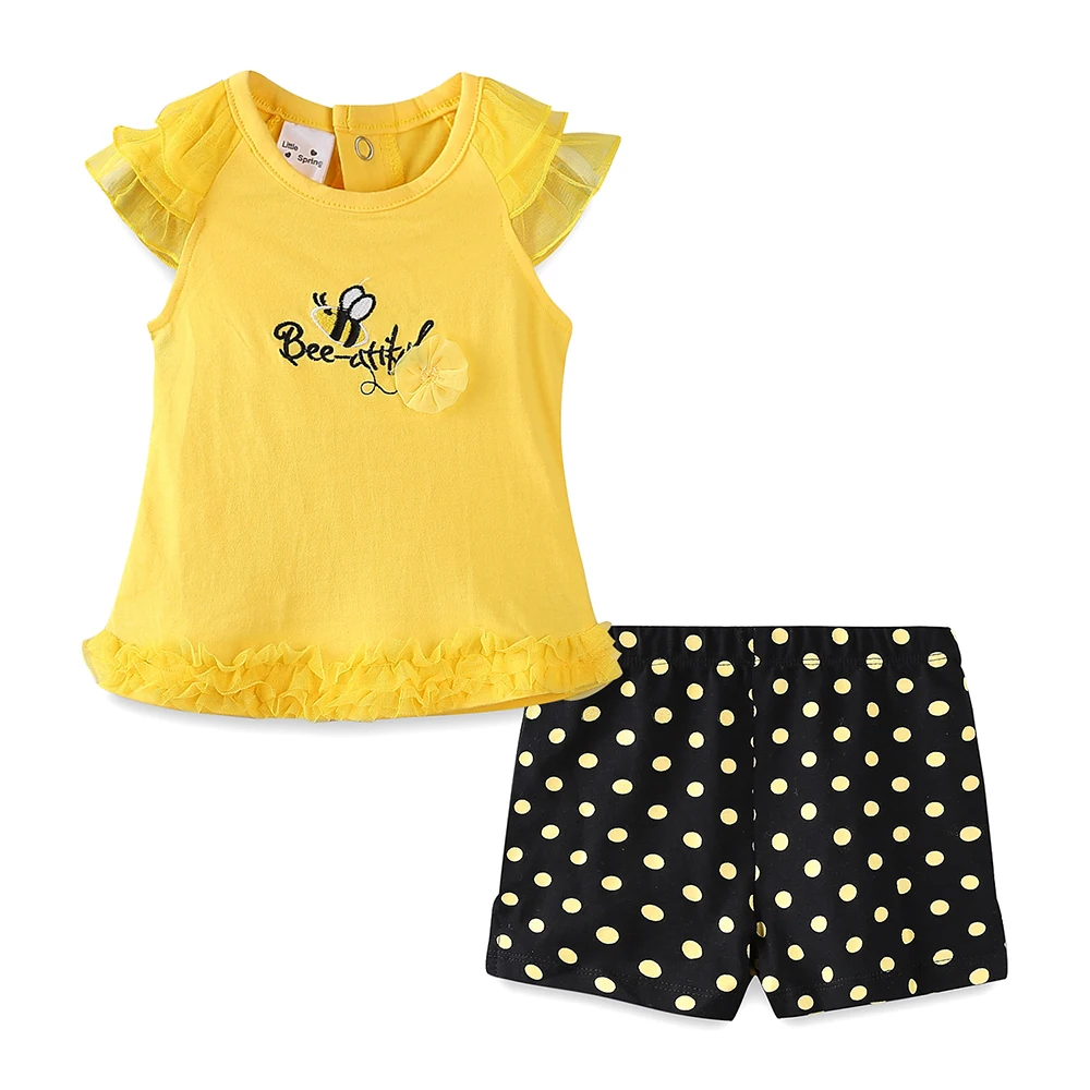 Комплект для маленьких девочек LittleSpring кружевные летние костюмы в горошек с