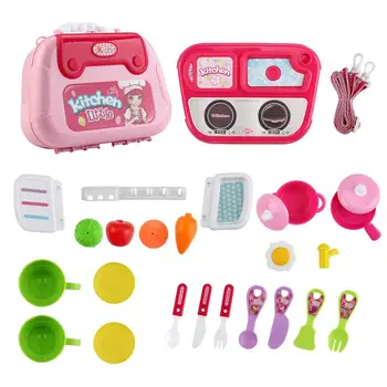 

27PCS Set Kitchen Role Play Set Pretend Cooking Kit Food Toy Game Tools Kids Handbag Box Pretend To Play Toy For Children Gift