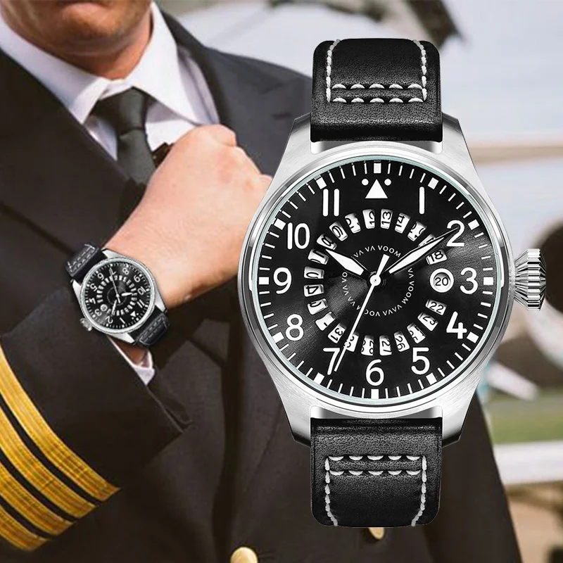 

Men's Pilot Watches Luxury Brand Men Calendar Waterproof Watch Man Casual Sports Military Leather Belt Wrist Watch reloj hombre