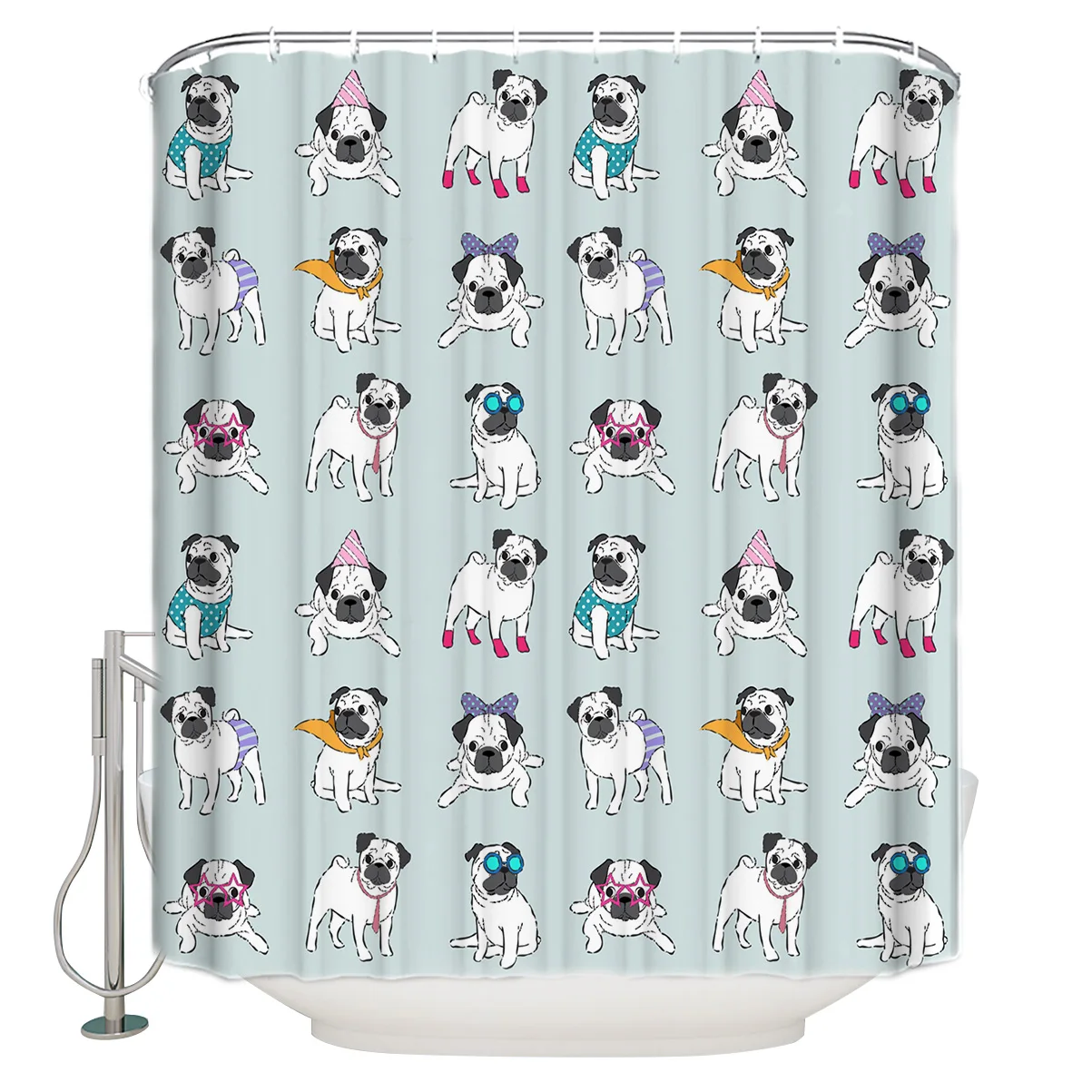 Водонепроницаемая занавеска для душа из полиэстера с принтом милых Мопсов собак