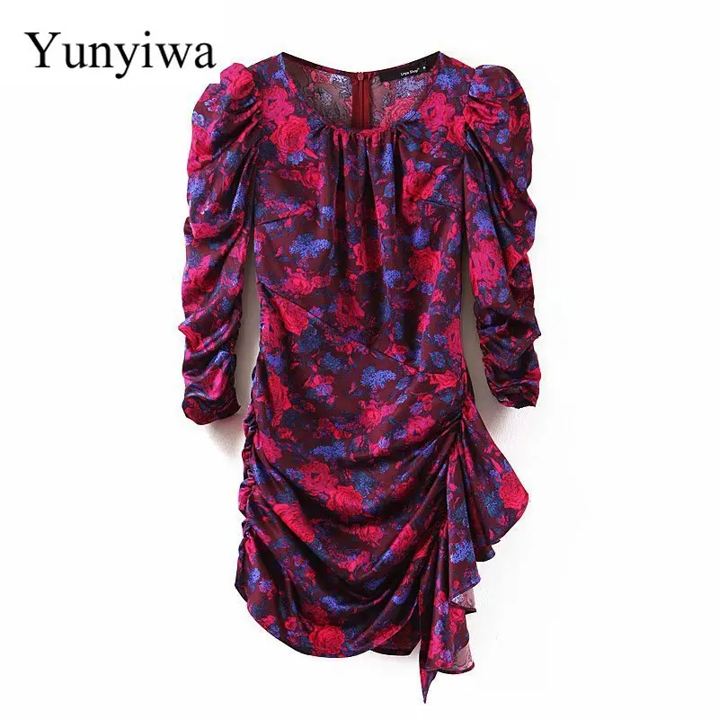 

2019 Women's New Long Sleeve Pleated Waist Women Sexy Dresses Midi Elegant Clothes Club Vestidos