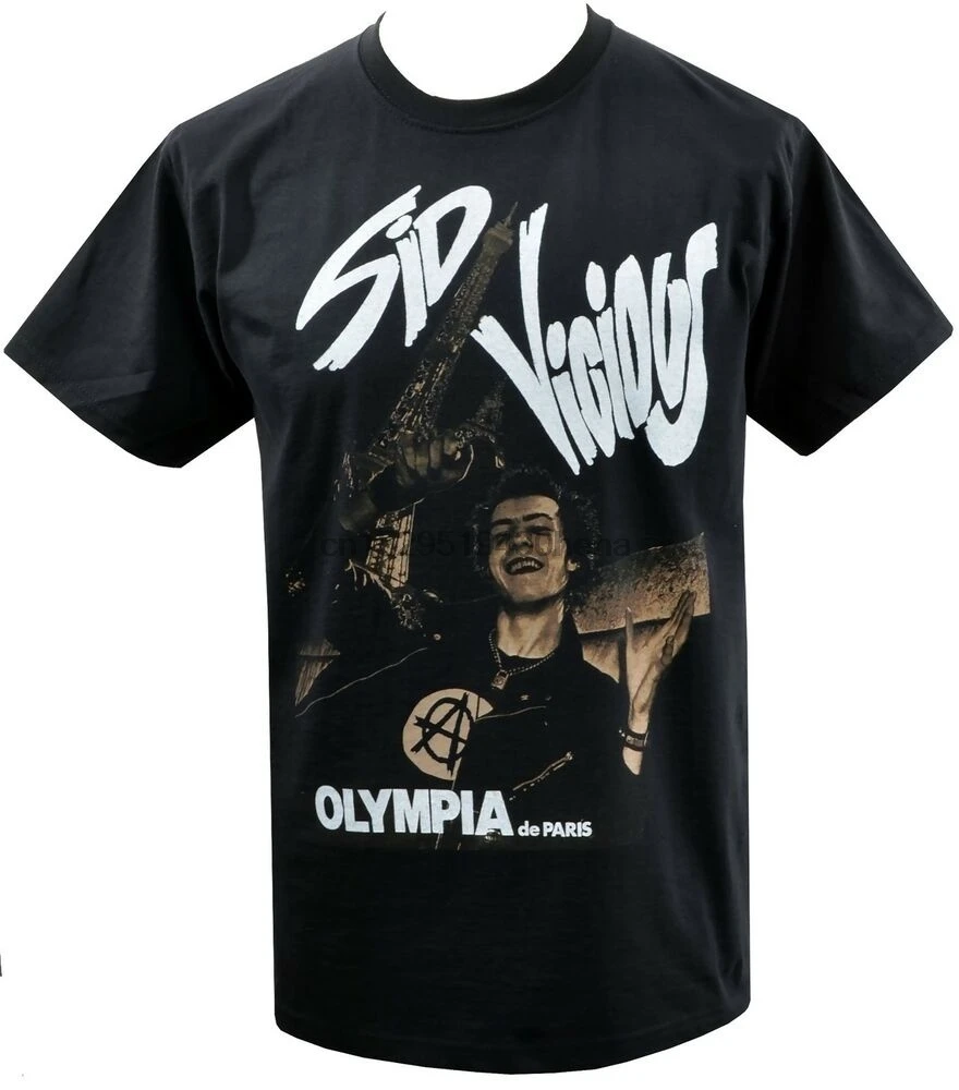 MENS BLACK T-SHIRT SID VICIOUS BASSIST PUNK ROCK 1977 EIFFEL TOWER PARIS S-5XL |