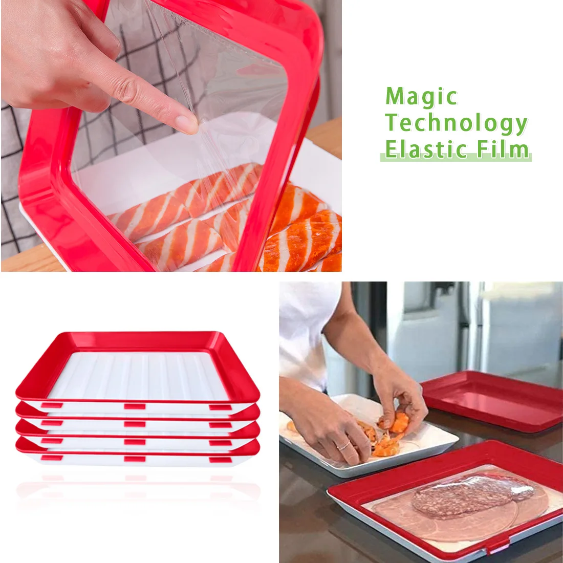 

Creative Food Tray Preservation Stackable Food Fresh Tray Magic Elastic Fresh Tray Reusable Refrigerator Food Storage Container