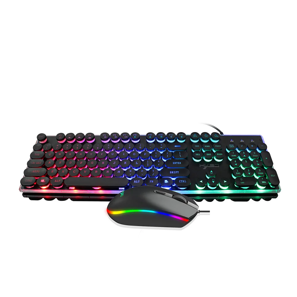 Hxsj V300Y красочная подсветка игровая клавиатура мышь набор RGB светящийся USB Мультимедиа эргономичная мышь клавиатура