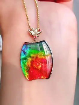 

B308 Fine Jewelry Canada Origin Pure 18k Gold Nature Ammonite Gems Ammolite Gemstones Unisex Pendants Necklaces
