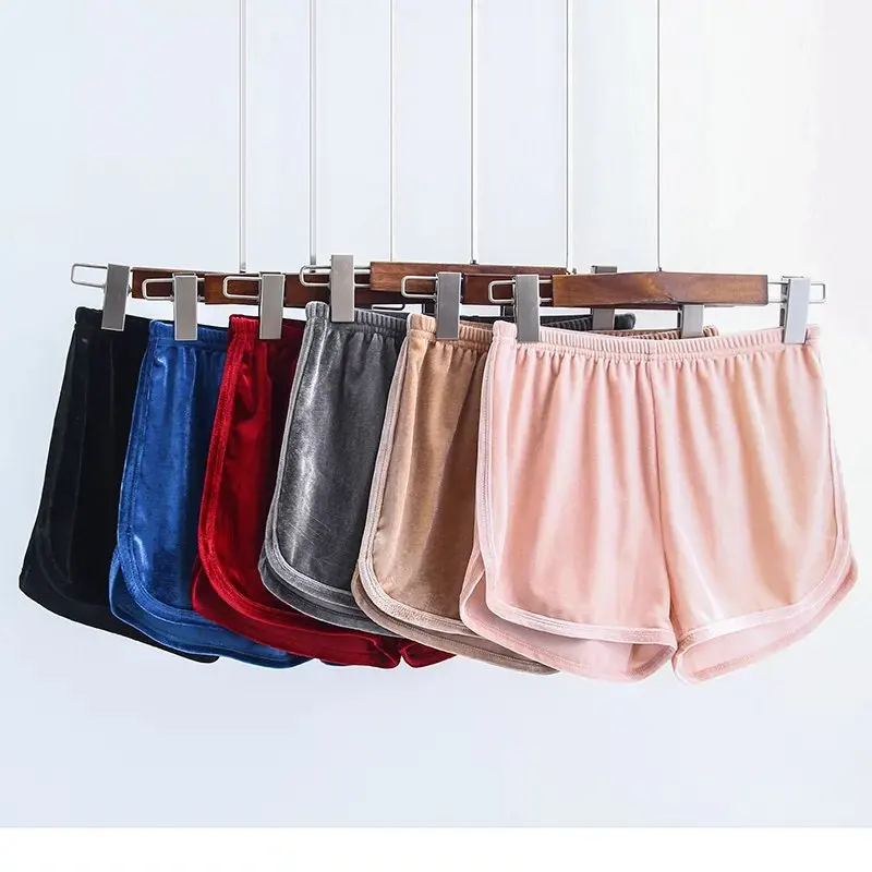 

Spring And Summer-Europe And America College Style Color Velvet Shorts Elastic Waist Slimming Velvet Sports Casual Shorts Fashio