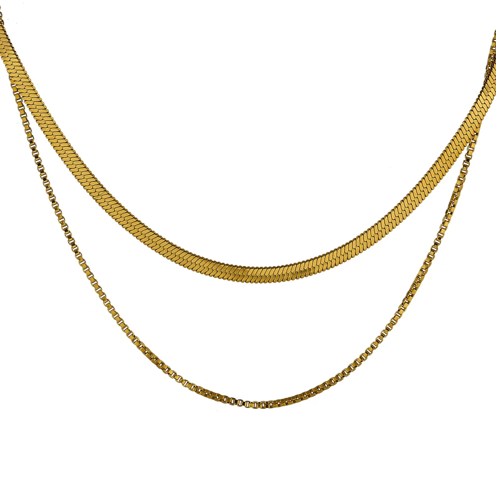 Geometric Snake Chain Necklace Trendy Stainless Steel Jewelry Golden Metal Texture - Image 4