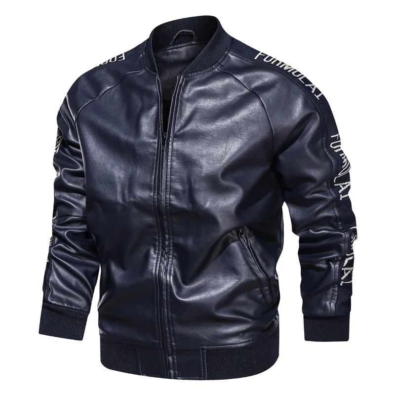 Новинка 2020 мужская кожаная байкерская куртка пальто с воротником стойкой