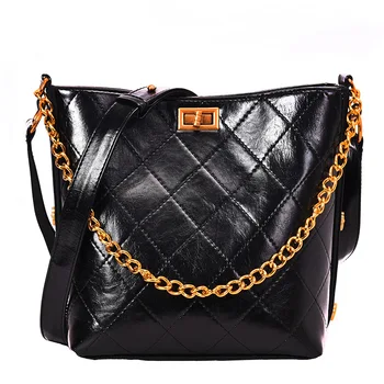 

Fashion Brand Women Handbags PU Leather Large Shoulder Bucket Bag Diamond Lattice Crossbody Bags Ladies Chains Casual Tote Bags