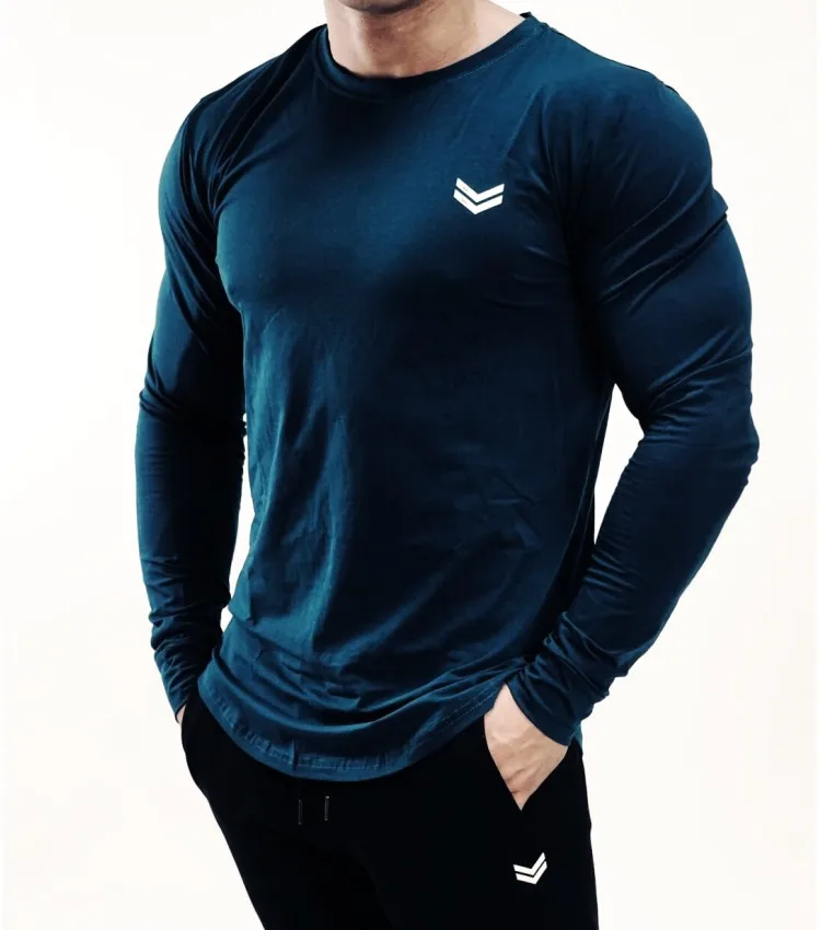 Новая спортивная рубашка с длинными рукавами для мужчин, фитнес, компрессионные футболки для бега, брендовая Спортивная футболка для мужчин, беговые дорожки тренировочные утягивающие футболки - Цвет: Navy