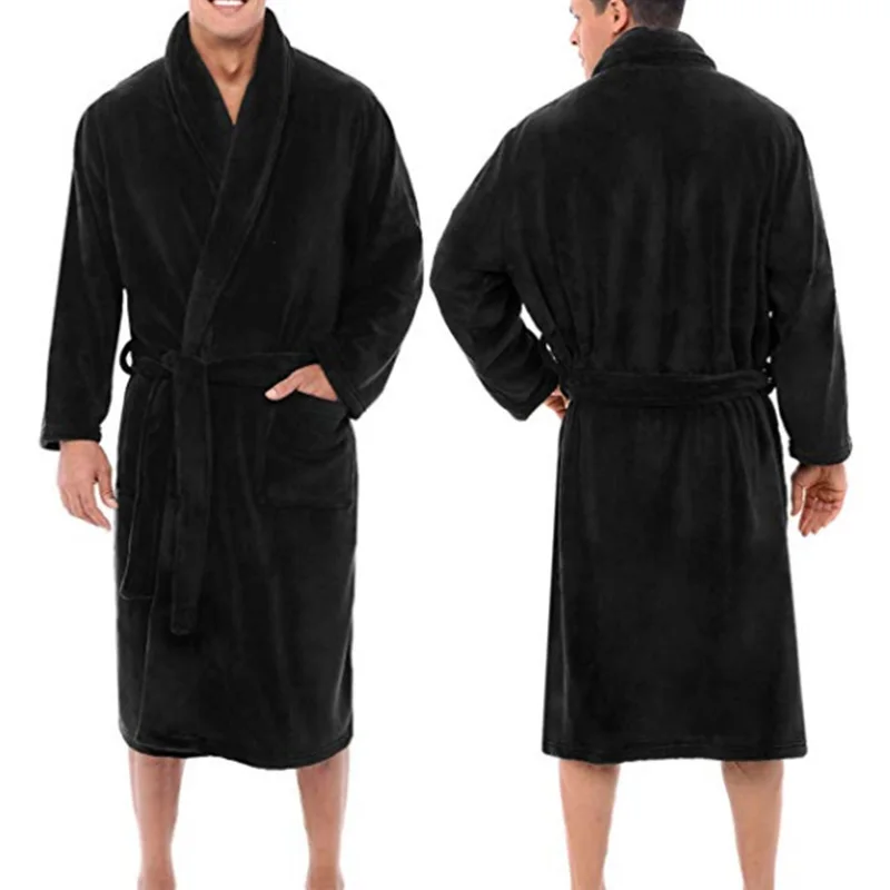 New Hot Mens Winter Warm Plush Lengthened Shawl Bathrobe Home Shower Clothes Long Robe Coat YAA99