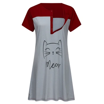 

Women Short Sleeve Summer Cartoon Print Mother Round Neck Pregnant Casual Cotton Blend Soft Button Breastfeeding Dress Nursing