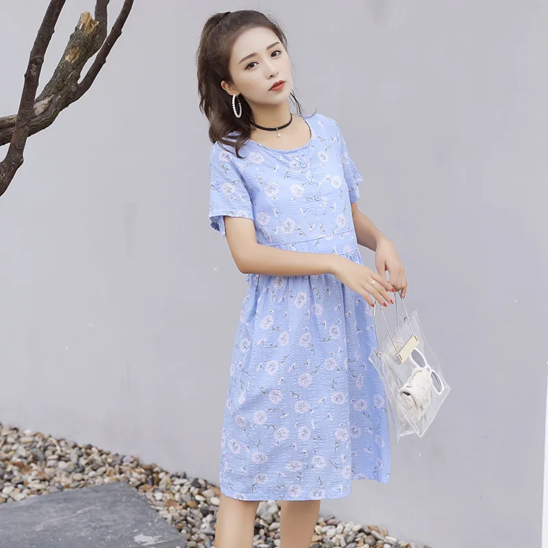 

2020 Maternity Clothes Summer Cotton Linen Small Floral Fashion Maternity Dress Mid-length Dress