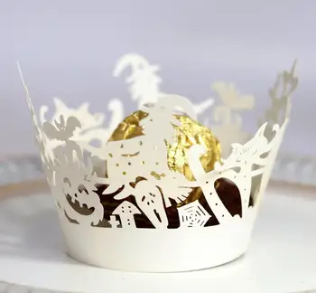 

50/100pcs Cupcake Toppers Wrappers Spider Web Witch Castle Ghost Pumpkin Style for Party Halloween/Wedding/Birthday Decoration