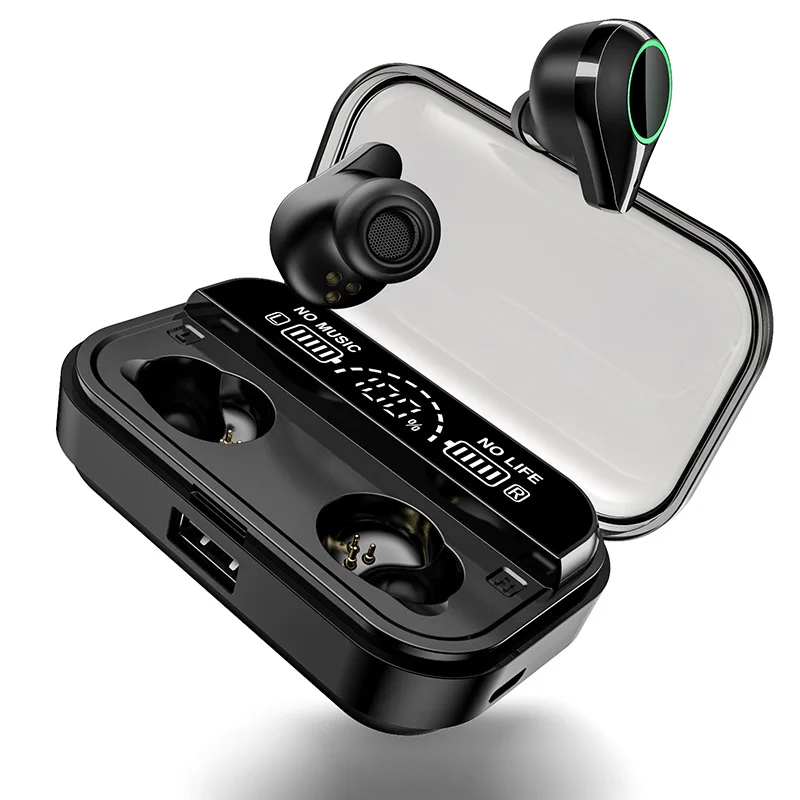 Черный T10 TWS Bluetooth наушники беспроводные 3500 мАч 6D стерео спортивные наушники гарнитура шумоподавление с зарядным устройством - Цвет: Черный