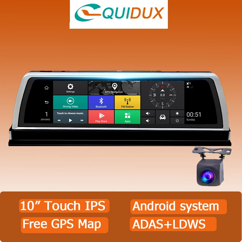 

10" IPS Center Car DVR Rearview Mirror RAM 2G + ROM 32G Android 8.1 Wifi Touch Screen ADAS Dual Dash Cam Car Video Recorder