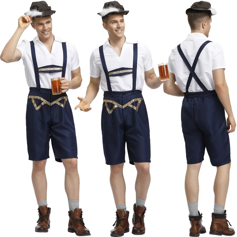 

Fashion Oktoberfest Beer Party Man Sets Bavarian Clothes with Hat and suspender pant Carnival Costume Germany Tradition Costumes