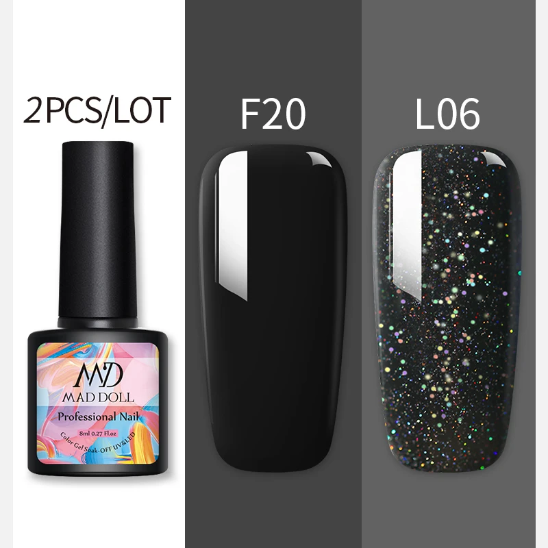 MAD DOLL 8 мл набор гель лаков для ногтей Черный Красный Полупостоянный uv Vernis