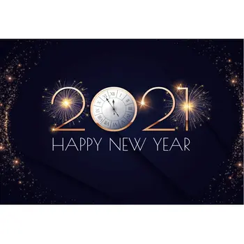 

2021 Happy New Year Backdrop Countdown Clock Fireworks Photography Background Holiday Party Decoration Photo Booth Studio Props