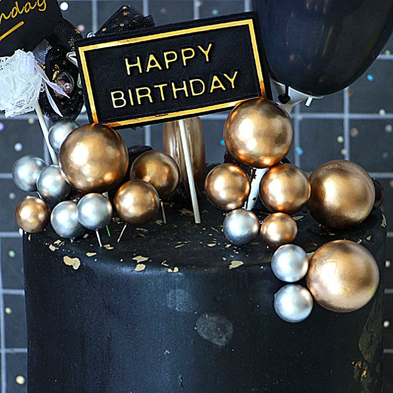 Lot de 20 décorations de gâteau en forme de boule dorée pour fête  d'anniversaire