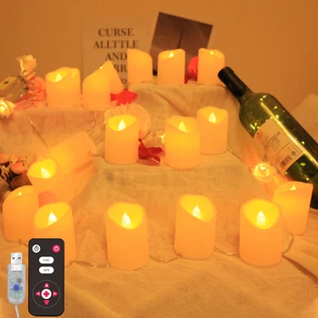 

New LED Tea Light Candle LED Tealight String Light for Home Wedding Birthday Decoration with USB Remote Control
